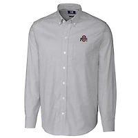 Men's Cutter & Buck Charcoal Ohio State Buckeyes Big Tall Stretch Oxford Stripe Long Sleeve Button Down Shirt