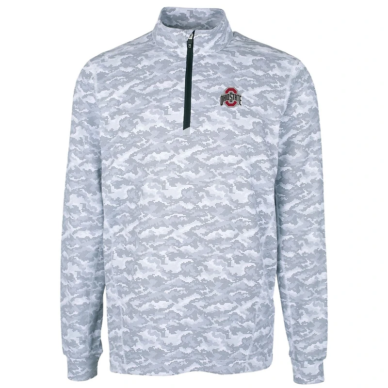 Men's Cutter & Buck Charcoal Ohio State Buckeyes Big Tall Traverse Camo Print Stretch Quarter-Zip Pullover Top