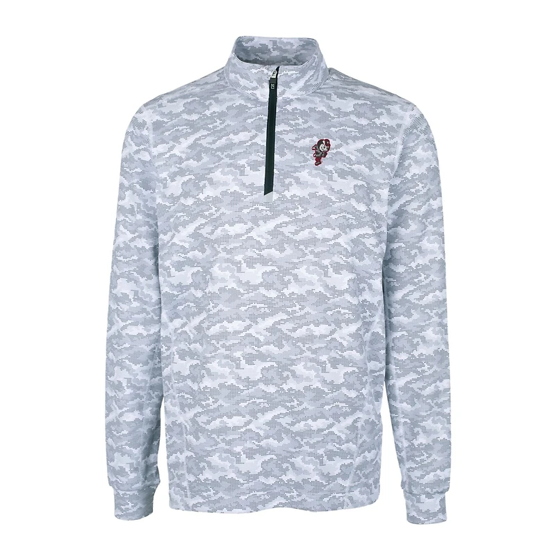 Men's Cutter & Buck Charcoal Ohio State Buckeyes Vault Traverse Camo Print Stretch Quarter-Zip Pullover Top