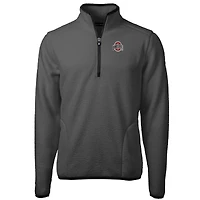 Men's Cutter & Buck Gray/Black Ohio State Buckeyes Primary Logo Cascade Eco Sherpa Fleece Quarter-Zip Pullover Jacket