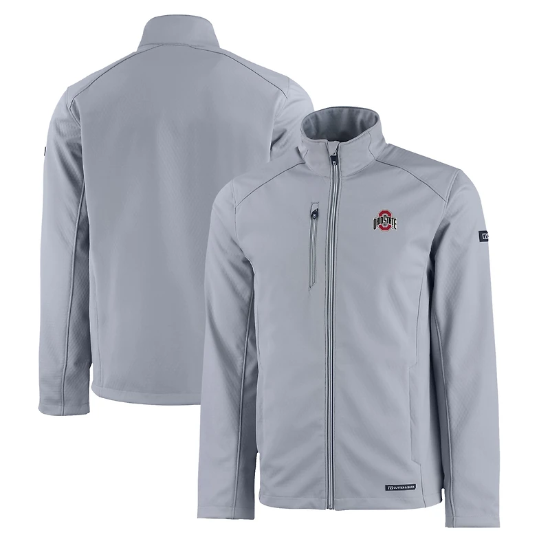 Veste Cutter & Buck Scarlet Ohio State Buckeyes Primary Logo Evoke Eco Softshell recyclée à fermeture éclair intégrale pour homme