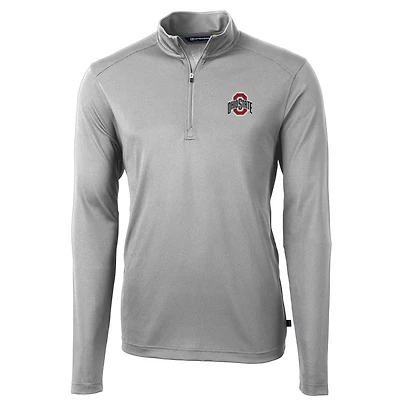 Men's Cutter & Buck Gray Ohio State Buckeyes Virtue Eco Pique Recycled Quarter-Zip Jacket