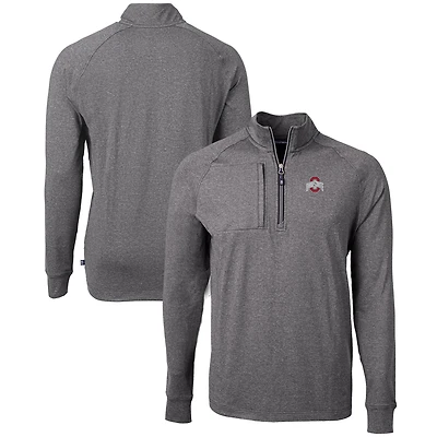 Men's Cutter & Buck Heather Black Ohio State Buckeyes Big Tall Adapt Eco Knit Quarter-Zip Pullover Top