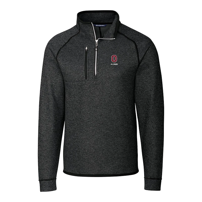 Men's Cutter & Buck Heather Charcoal Ohio State Buckeyes Alumni Logo Mainsail Sweater-Knit Half-Zip Pullover Jacket