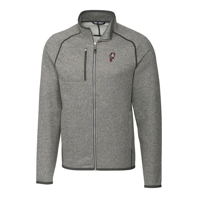 Men's Cutter & Buck Heather Gray Ohio State Buckeyes Mainsail Sweater-Knit Full-Zip Jacket