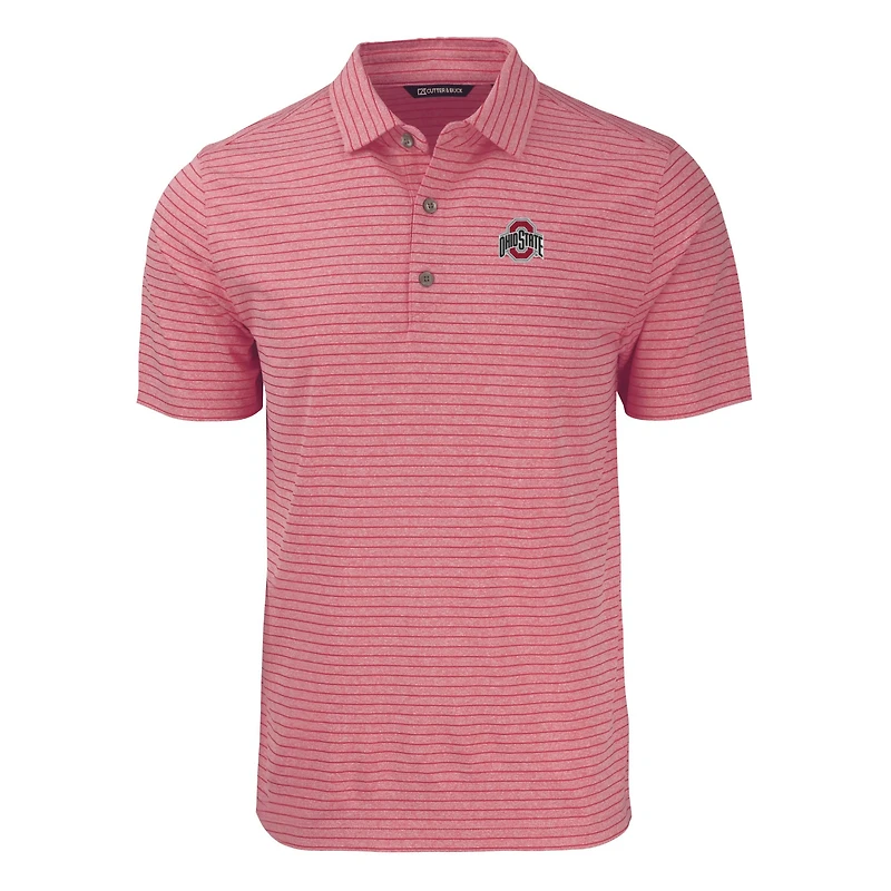 Men's Cutter & Buck Heather Scarlet Ohio State Buckeyes Primary Logo Big Tall Forge Eco Stripe Stretch Recycled Polo