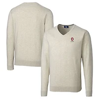Pull-over à col en V mélange de trois matières, couleur avoine, la marque Cutter & Buck, avec logo des anciens élèves Ohio State Buckeyes.