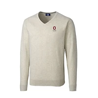 Pull-over à col en V mélange de trois matières, couleur avoine, la marque Cutter & Buck, avec logo des anciens élèves Ohio State Buckeyes.
