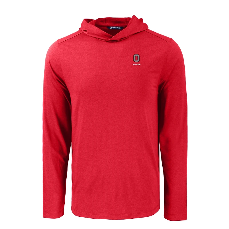 Men's Cutter & Buck Scarlet Ohio State Buckeyes Coastline Epic Comfort Eco Recycled Long Sleeve Hoodie T-Shirt
