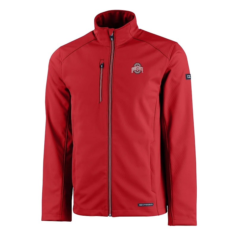 Veste Cutter & Buck Scarlet Ohio State Buckeyes Evoke Eco Softshell recyclée à fermeture éclair intégrale pour homme