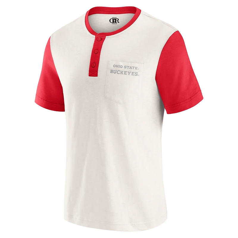 T-shirt Henley à blocs de couleurs crème/écarlate pour homme la collection Darius Rucker par Fanatics, Ohio State Buckeyes