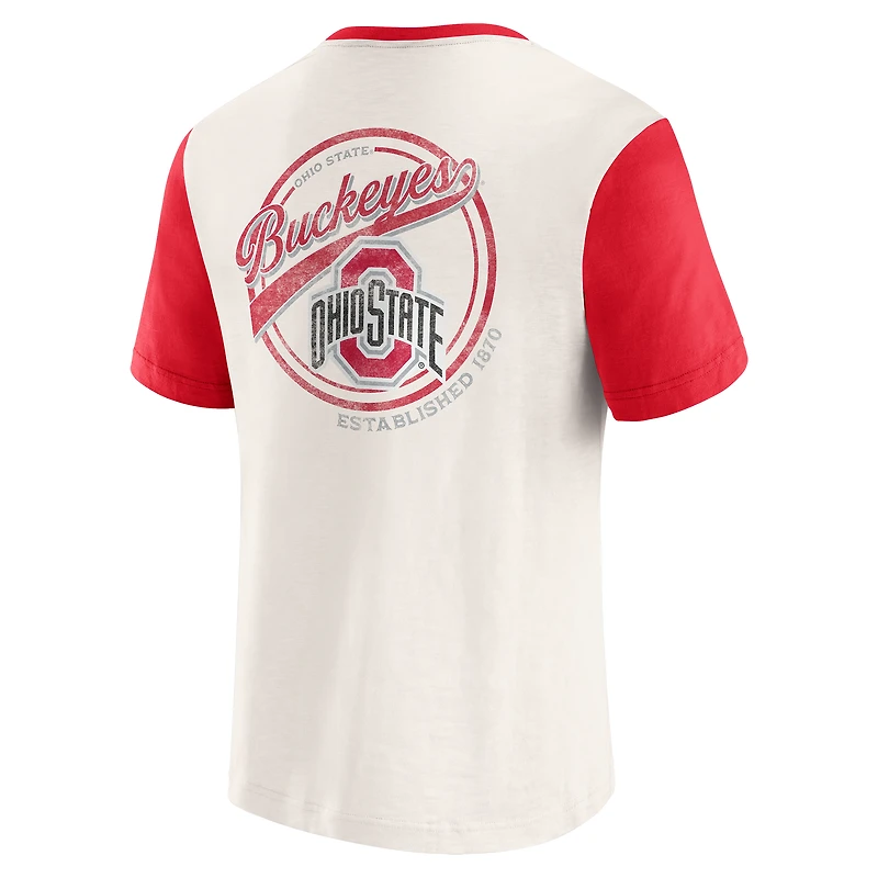 Men's Darius Rucker Collection by Fanatics Cream/Scarlet Ohio State Buckeyes Henley Color Block Slub T-Shirt