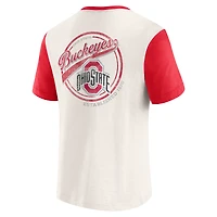 Men's Darius Rucker Collection by Fanatics Cream/Scarlet Ohio State Buckeyes Henley Color Block Slub T-Shirt