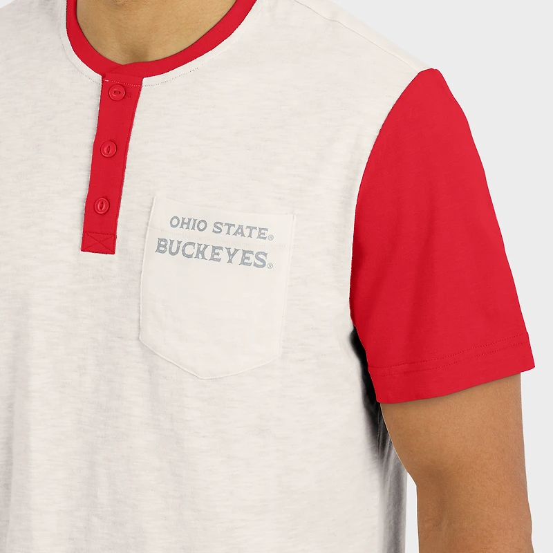 T-shirt Henley à blocs de couleurs crème/écarlate pour homme la collection Darius Rucker par Fanatics, Ohio State Buckeyes