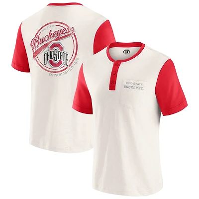 Men's Darius Rucker Collection by Fanatics Cream/Scarlet Ohio State Buckeyes Henley Color Block Slub T-Shirt