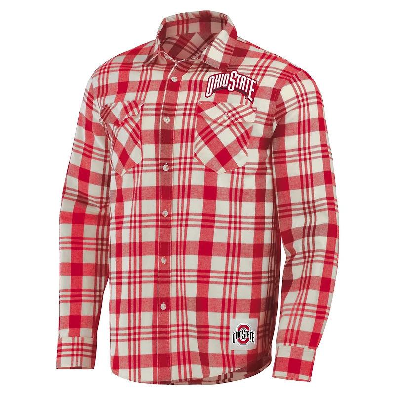 Collection Darius Rucker pour homme par Fanatics Scarlet/Natural Ohio State Buckeyes Chemise boutonnée à manches longues en flanelle carreaux