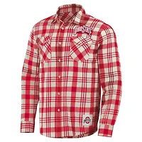 Collection Darius Rucker pour homme par Fanatics Scarlet/Natural Ohio State Buckeyes Chemise boutonnée à manches longues en flanelle carreaux