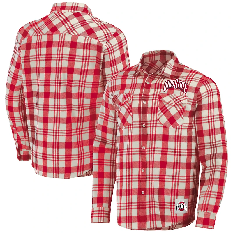 Collection Darius Rucker pour homme par Fanatics Scarlet/Natural Ohio State Buckeyes Chemise boutonnée à manches longues en flanelle carreaux