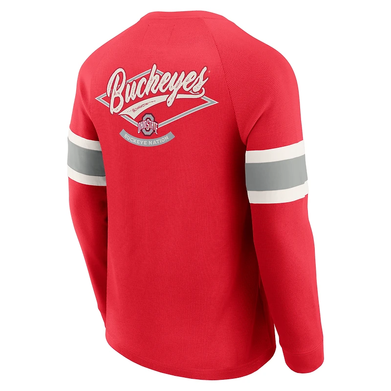 Men's Darius Rucker Collection by Fanatics Scarlet Ohio State Buckeyes Waffle-Knit Raglan Long Sleeve Henley T-Shirt