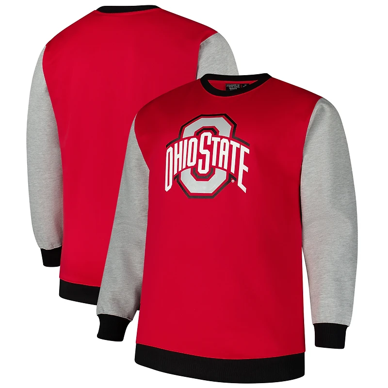 Men's Fanatics Scarlet Ohio State Buckeyes Contrast Sleeve Large Chest Big & Tall Pullover Sweatshirt