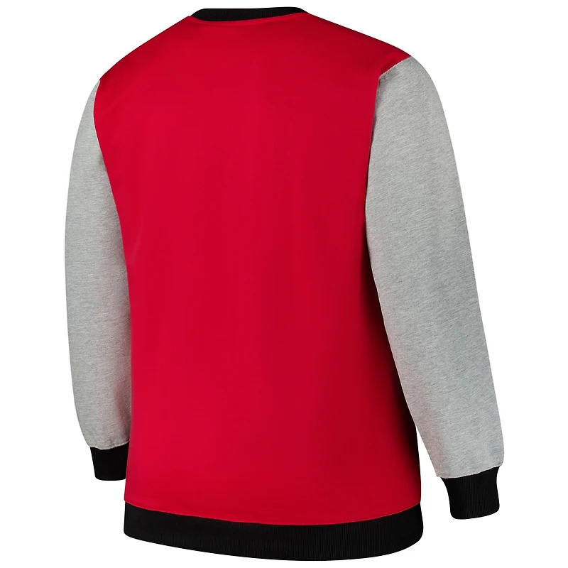 Men's Fanatics  Scarlet Ohio State Buckeyes Contrast Sleeve Large Chest Big & Tall Pullover Sweatshirt