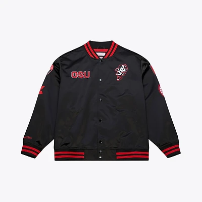 Veste Mitchell & Ness noire pour homme Ohio State Buckeyes à double pochette, légère, en satin et boutons-pression.