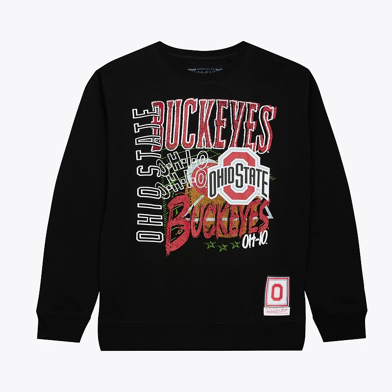 Sweat-shirt à col rond en polaire Mitchell & Ness noir Ohio State Buckeyes pour homme, mi-temps