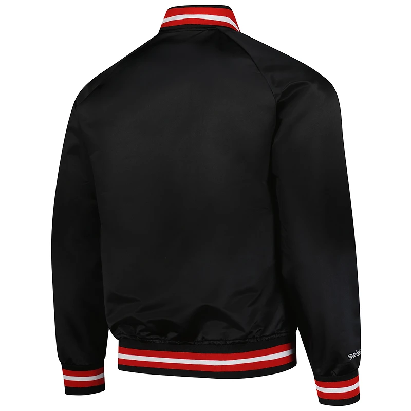 Men's Mitchell & Ness Black Ohio State Buckeyes Lightweight Satin Raglan Full-Snap Jacket