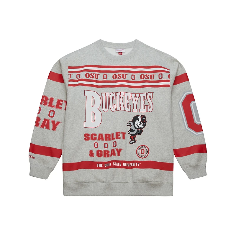 Sweat-shirt imprimé all-over gris chiné Mitchell & Ness Ohio State Buckeyes pour homme