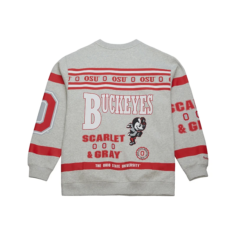 Sweat-shirt imprimé all-over gris chiné Mitchell & Ness Ohio State Buckeyes pour homme
