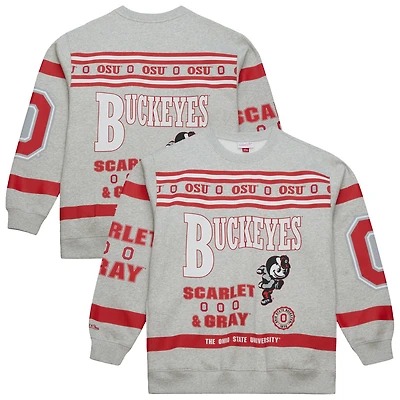 Sweat-shirt imprimé all-over gris chiné Mitchell & Ness Ohio State Buckeyes pour homme