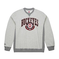 Men's Mitchell & Ness Heather Gray Ohio State Buckeyes Arched Fleece Crewneck Pullover Sweatshirt