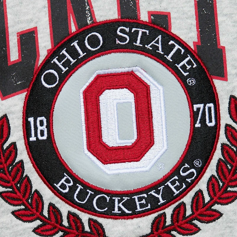 Men's Mitchell & Ness Heather Gray Ohio State Buckeyes Arched Fleece Crewneck Pullover Sweatshirt