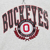 Men's Mitchell & Ness Heather Gray Ohio State Buckeyes Arched Fleece Crewneck Pullover Sweatshirt