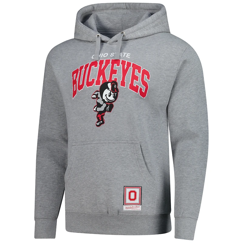 Sweat à capuche classique Mitchell & Ness gris chiné pour homme, Ohio State Buckeyes