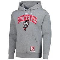 Sweat à capuche classique Mitchell & Ness gris chiné pour homme, Ohio State Buckeyes