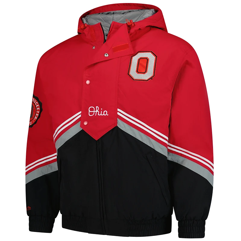 Veste coupe-vent rétro entièrement zippée Mitchell & Ness Scarlet/Black Ohio State Buckeyes Throw It Back pour homme