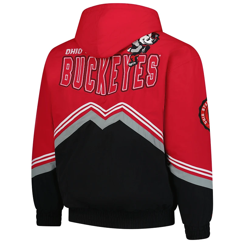Veste coupe-vent rétro entièrement zippée Mitchell & Ness Scarlet/Black Ohio State Buckeyes Throw It Back pour homme