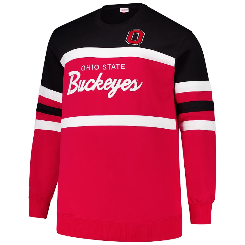 Men's Mitchell & Ness Scarlet Ohio State Buckeyes Big Tall Vintage Logo Head Coach Fleece Pullover Sweatshirt