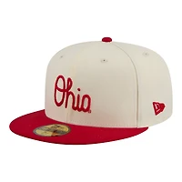 Men's New Era  Cream/Scarlet Ohio State Buckeyes Two-Tone Script 59FIFTY Fitted Hat