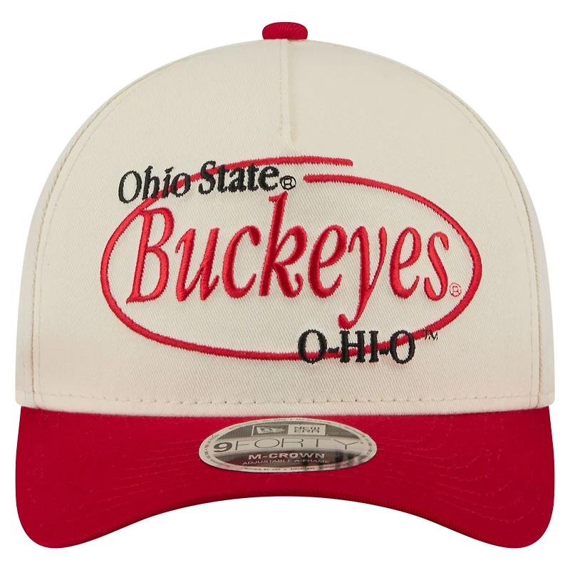 Men's New Era Natural/Scarlet Ohio State Buckeyes Prepster 9FORTY M-Crown Adjustable Hat