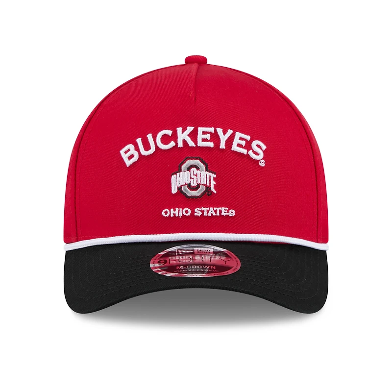 Casquette ajustable New Era Scarlet Ohio State Buckeyes Two-Tone Rope 9FORTY A-Frame M-Crown pour homme