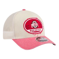 Casquette trucker ajustable New Era Stone/Scarlet Ohio State Buckeyes à écusson effiloché 9FORTY M-Crown A-Frame pour homme