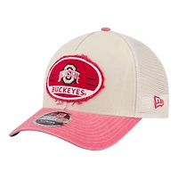 Casquette trucker ajustable New Era Stone/Scarlet Ohio State Buckeyes à écusson effiloché 9FORTY M-Crown A-Frame pour homme