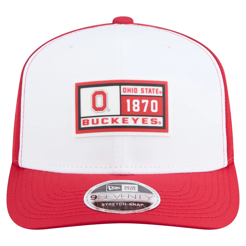 Casquette ajustable New Era 9SEVENTY blanche/écarlate pour homme, Ohio State Buckeyes, perforée et patchée