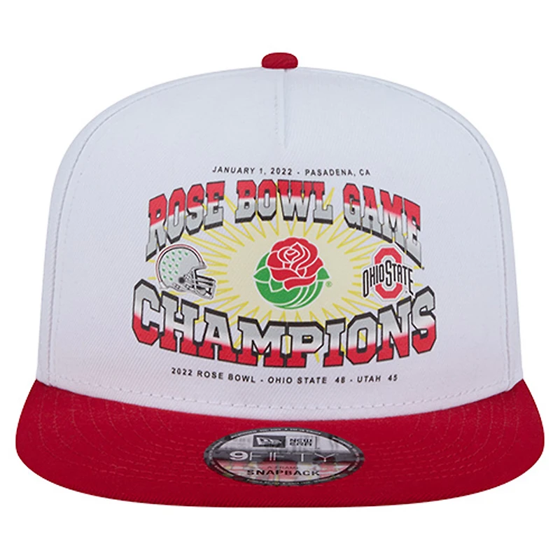 Casquette New Era blanche/écarlate Ohio State Buckeyes Retro 2022 Rose Bowl Champions 9FIFTY A-Frame Snapback pour homme