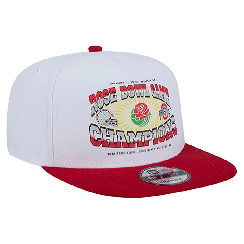 Men's New Era White/Scarlet Ohio State Buckeyes Retro 2022 Rose Bowl Champions 9FIFTY A-Frame Snapback Hat