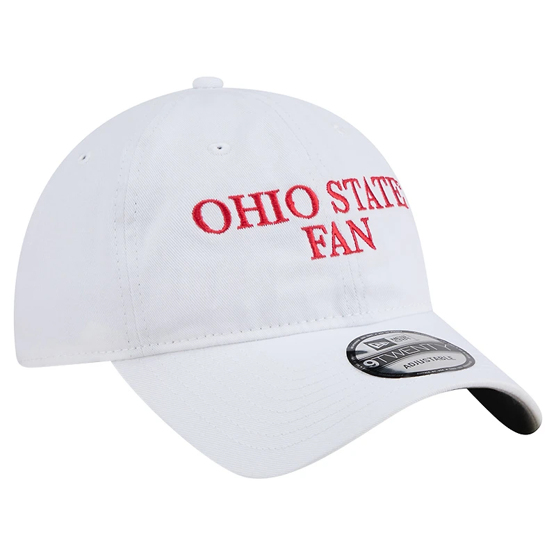 Casquette ajustable New Era blanche pour homme, fan 9TWENTY des Buckeyes de l'Ohio State