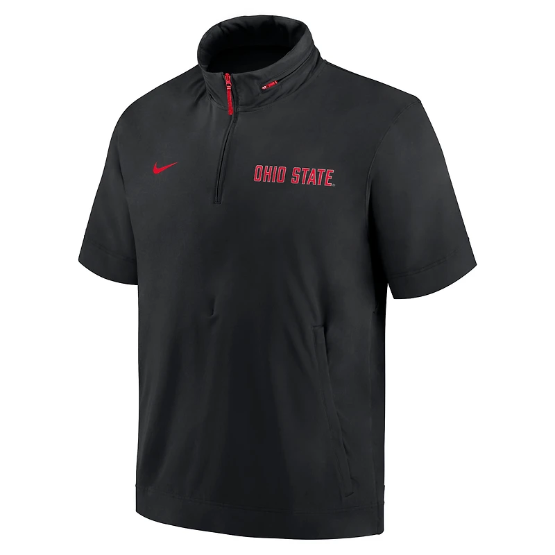 Veste à capuche demi-zip Nike pour homme Ohio State Buckeyes 2024 Sideline Coach manches courtes et