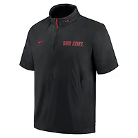 Men's Nike Black Ohio State Buckeyes 2024 Sideline Coach Short Sleeve Half-Zip Hoodie Jacket